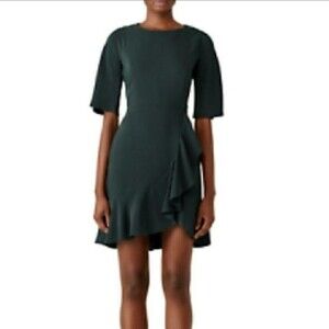 Amanda Uprichard Emerald Green Faux Wrap Ruffle Mini Dress Size Medium